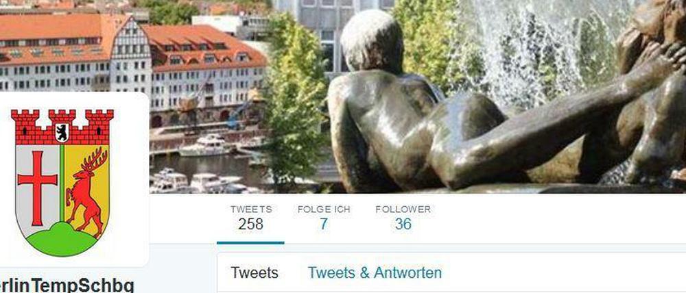Screenshot vom Twitteraccount des Bezirksamts Tempelhof-Schöneberg. Mit automatisch verbreiteten Mitteilungen werden 36 Follower erreicht.