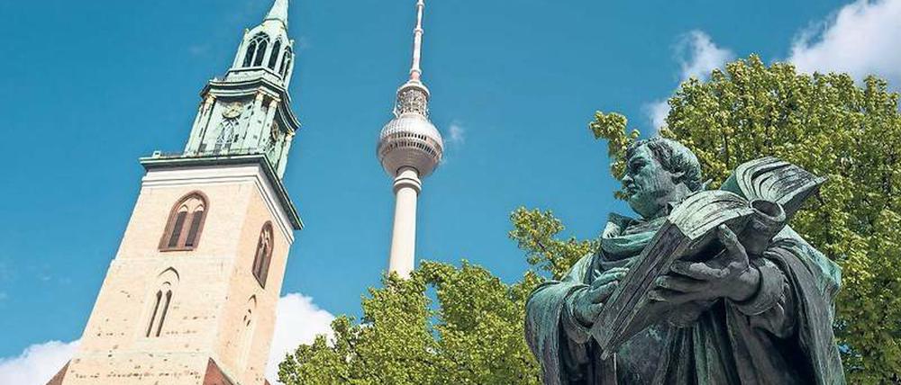 Gewöhnlich ist Martin Luther vor allem vor der Marienkirche präsent. Während des Kirchentages wird er für Hunderttausende im Mittelpunkt stehen. 