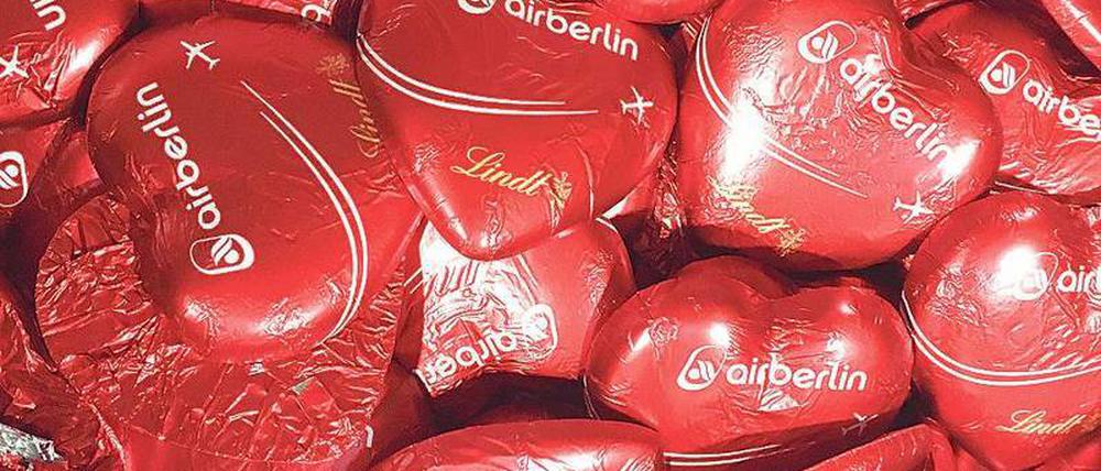 Damit lässt sich keine Insolvenz versüßen: Air-Berlin-Schokoladenherzen.