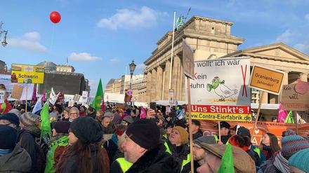 Angeführt von Traktoren ging der Demonstrationszug um 13.20 Uhr am Brandenburger Tor los. 
