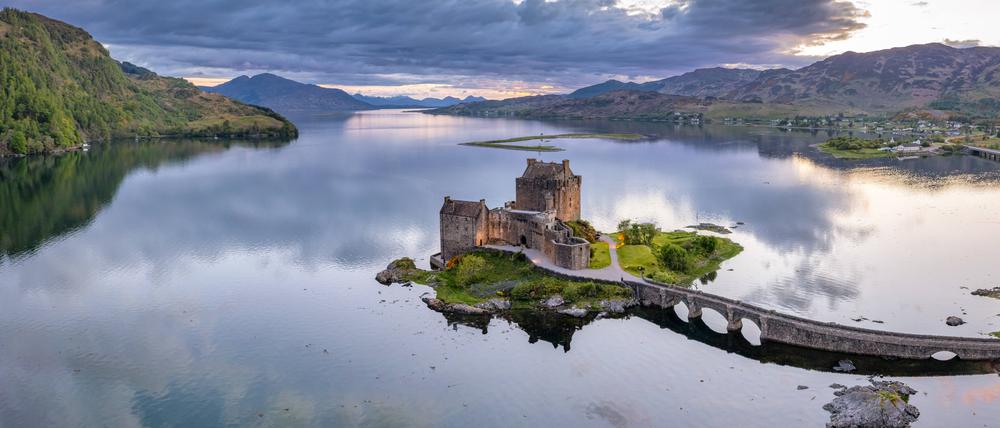 Eilean Donan castle seen from above on sunset, SMAF02144