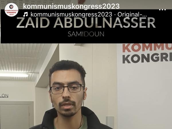 Zaid Abdulnasser, Koordinator von Samidoun Deutschland, trat beim Kommunistischen Kongress auf.