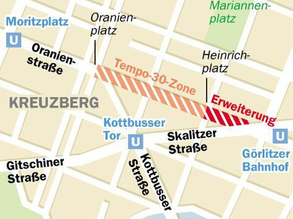 Nun soll auch das Stück zwischen Heinrichplatz und Skalitzer Straße 30er-Zone werden.