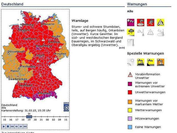 Für ganz Deutschland hat der Deutsche Wetterdienst (DWD) Warnungen herausgegeben. 
