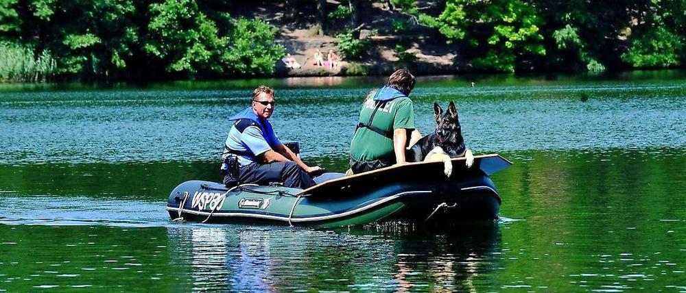 Suche nach dem Vermissten. Ein speziell ausgebildeter Spürhund soll auch durch das Wasser hindurch Gerüche aufnehmen können. 