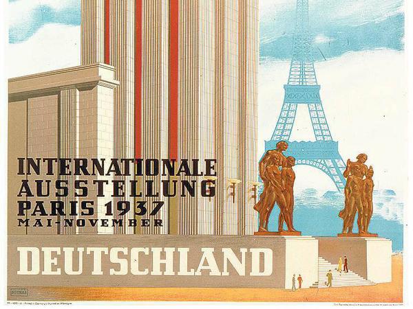 Ein Plakat wirbt für den deutschen Auftritt auf der Weltausstellung.
