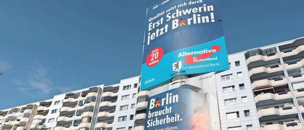 AfD-Plakate in Marzahn-Hellersdorf. Die Partei ist in alle zwölf Berliner Bezirksverordnetenversammlungen eingezogen – und ins Landesparlament.