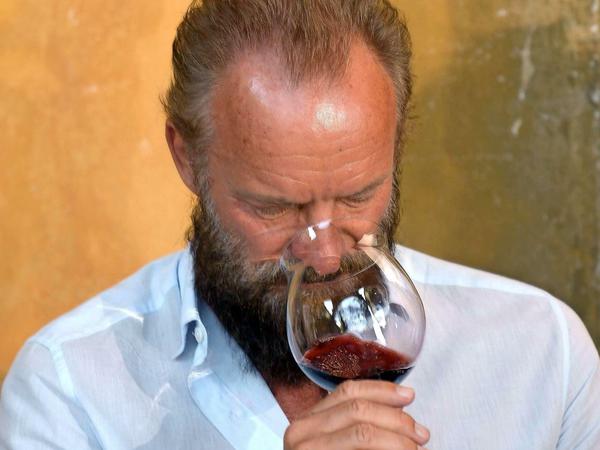 "Message in a bottle": Sting bei der Weinprobe auf seinem Gut in der Toskana.