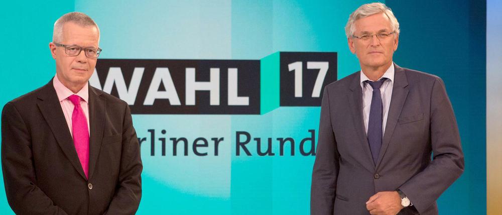 Die Chefredakteure Rainald Becker (ARD, links) und Peter Frey (ZDF) moderieren die "Berliner Runde" ab 20 Uhr 15