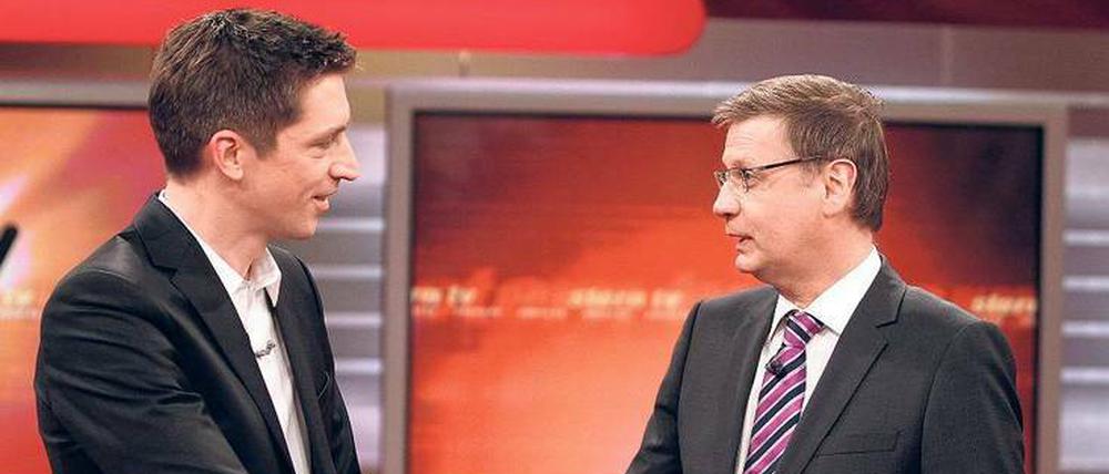 „Immer einen guten Schluck überm Senderschnitt“. Steffen Hallaschka (links) hat die Moderation von „Stern TV“ 2011 von Günther Jauch übernommen. Foto: dpa