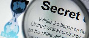 Durch eine Lupe ist auf der Internet-Seite von Wikileaks das Wort "Secret" zu sehen.