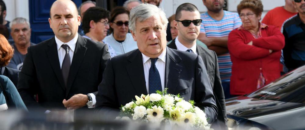 EU-Parlamentspräsident Antonio Tajani bei der Beisetzung der getöteten Journalistin Daphne Caruana Galizia.