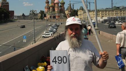 Auf der Brücke – nur 100 Meter entfernt vom Kreml – wird Boris Nemzow gedacht.