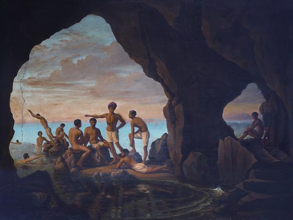 "Badende Jungen in der Blauen Grotte auf Capri", um 1837 gemalt von Ferdinand Flor.