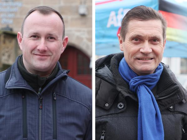 Christian Herrgott (links, CDU) und Uwe Thrum (rechts, AfD) standen an diesem Sonntag zur Wahl. 