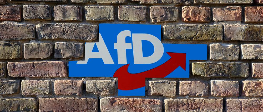 AfD-Logo hinter einer durchbrochenen Brandmauer 