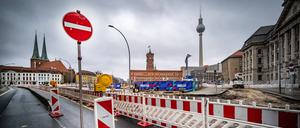 Baustelle des neuen Quartiers Molkenmarkt hinter dem Roten Rathaus in Berlin