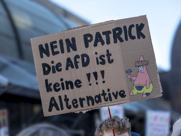 „Nein Patrick. Die AfD ist keine Alternative“, meint ein Demo-Besucher am 20. Januar 2024 in Hannover.