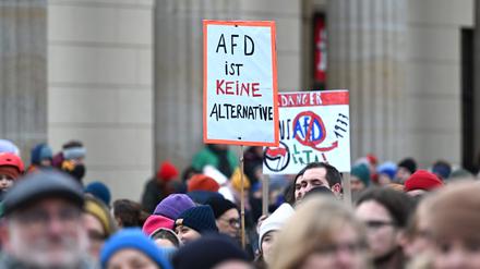 Teilnehmer einer Demonstration gegen rechts am Brandenburger Tor. 