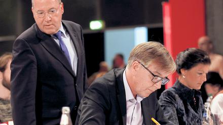 Die prominenten Linken-Politiker Gregor Gysi (l.), Dietmar Bartsch (M.) und Sahra Wagenknecht (r.)