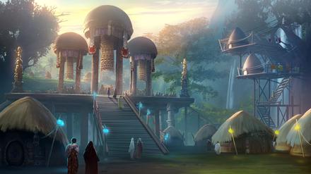 Eine Konzeptgrafik des Tempels der Emere, die im Spiel „The Wagadu Chronicles“ ein fiktives Volk sind.