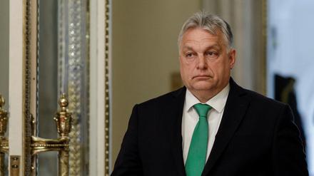 Ungarns Ministerpräsident Viktor Orban kommt am 3. April 2024 zu einem Treffen mit den Staats- und Regierungschefs der EU in Bukarest, Rumänien.
