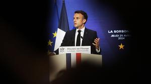 Präsident Emmanuel Macron bei seiner Europa-Rede in der Sorbonne.