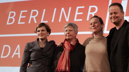 Geschlossen an der Seite der Ukraine: Die Führung der Berliner Linke mit Katja Kipping, Katina Schubert, Lena Kreck und Klaus Lederer. 