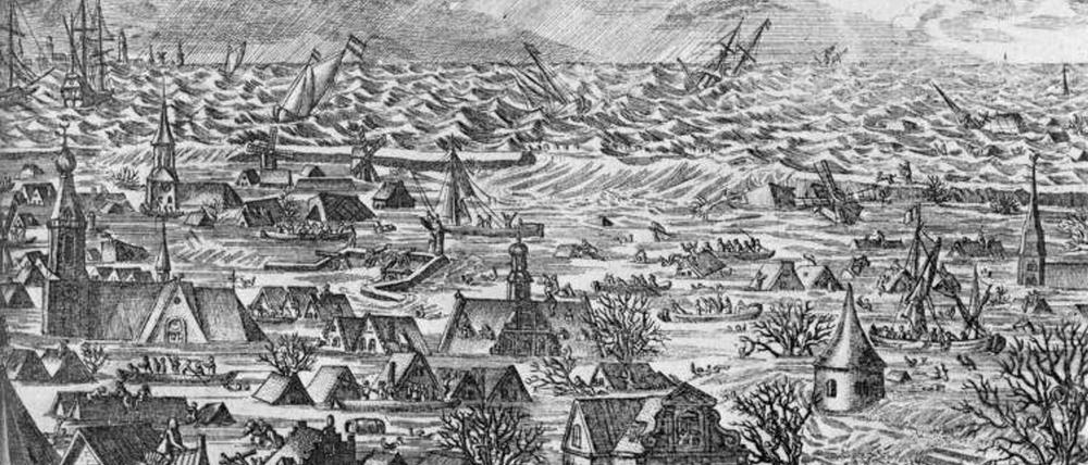 Die Burchardiflut verwüstet große Teile der Nordseeküste. Tausende Menschen kamen dabei ums Leben.