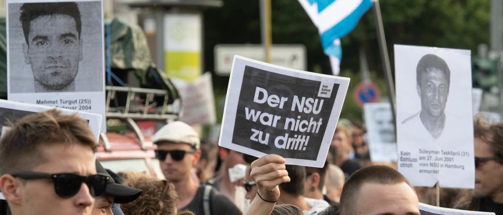 Eine Demonstration in Berlin nach dem Urteil im NSU-Prozess 2018. 