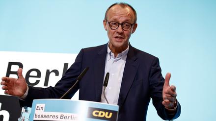 Der CDU-Bundesvorsitzende Friedrich Merz unterstützt die Berliner CDU im Wahlkampf.