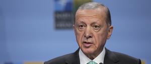 Recep Tayyip Erdogan, Präsident der Türkei, spricht auf einer Veranstaltung am Rande des Nato-Gipfels. 