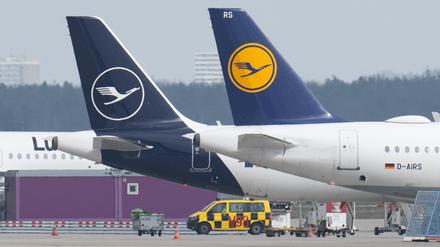 Die Tarifschlichtung für Lufthansa-Bodenpersonal hat begonnen und Passagiermaschinen der Lufthansa stehen auf dem Rollfeld auf dem Flughafen Frankfurt. 