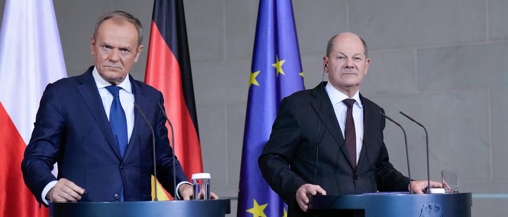 Bundeskanzler Scholz (r.) und Polens Ministerpräsident Donald Tusk.