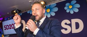 Schwedendemokrat Mattias Karlsson bei einer Wahlveranstaltung 2018.