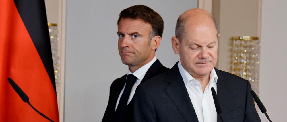 Unterschiedliche Interessen. Frankreichs Staatschef Macron (links) und Kanzler Olaf Scholz im vergangenen Oktober bei einer deutsch-französischen Kabinettsklausur. 