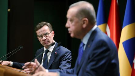 Gipfeltreffen in Ankara: Der schwedische Ministerpräsident Ulf Kristersson wirbt um die türkische Zustimmung zum Nato-Beitritt.