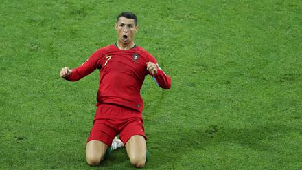 Ronaldo bejubelt 2018 ein Tor im Spiel Portugal gegen Spanien.