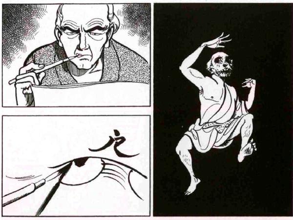 Schöpfungsakt: Hokusai bei der Arbeit, wie ihn sich Kazuo Kamimura vorstellt.