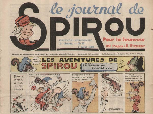 Held des Alltages: "Spirou"-Ausgabe vom 5. August 1939 mit einem Strip von Rob-Vel auf der Titelseite.