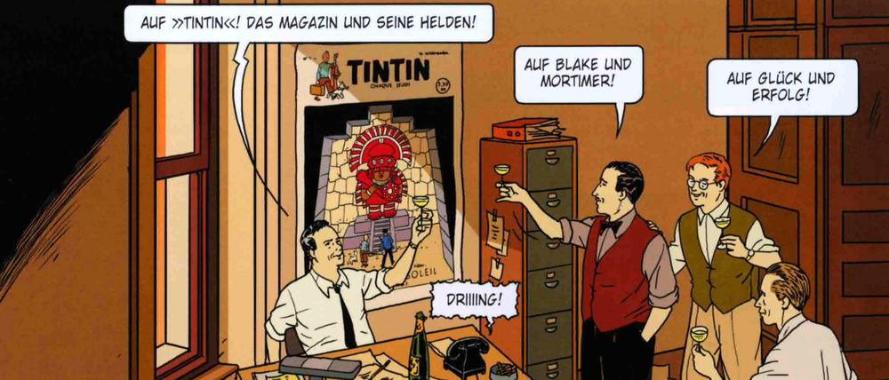 Tintin und seine Helden: Ein Panel aus dem Album „Der Fall E. P. Jacobs“.
