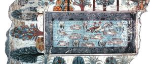 Ägyptischer Lustgarten, etwa vor 3500 Jahren entstanden. Das Wandfresko stammt aus einer Totengruft.