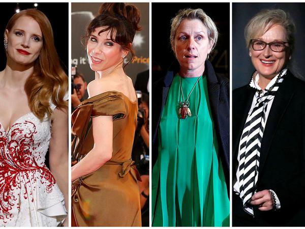 Als beste Darstellerin sind bei den Globes nominiert (v.l.): Jessica Chastain, Sally Hawkins, Frances McDormand, Meryl Streep und Michelle Williams.