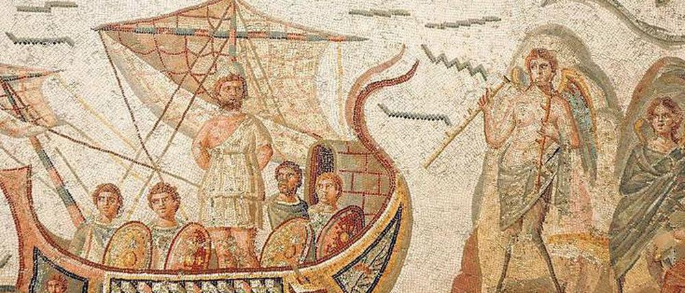 Unterwegs in den Untergang. Odysseus und seine Gefährten in einer Mosaikszene im Bardo Museum von Tunis.