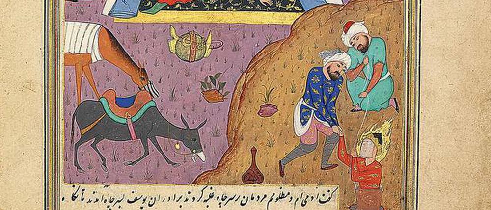 Einer von uns. Josef wird von den Ägyptern aus dem Brunnen gerettet. Illustration zu einer Prophetengeschichte, Persien, 16. Jahrhundert.