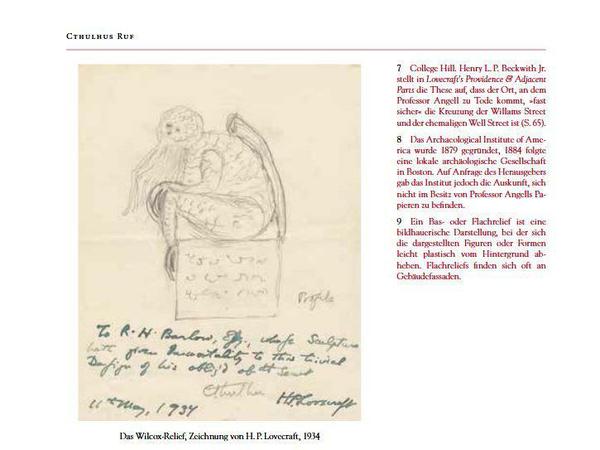 Eine Seite aus Klingers Buch mit Lovecrafts Cthulhu-Zeichnung.