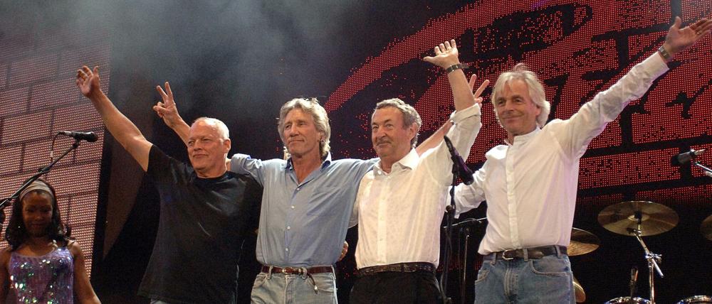 Letzter Auftritt. Pink Floyd mit Gilmour, Waters, Mason und Wright 2005 beim Live 8-Auftritt in London.