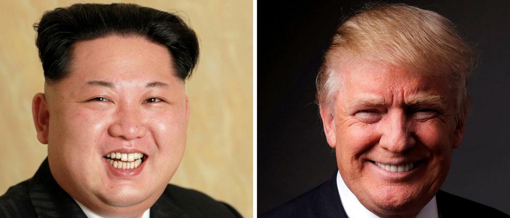 Fotomontage: Nordkoreas Machthaber Kim Yong Un (Links) und US-Präsidentschaftskandidat Donald Trump