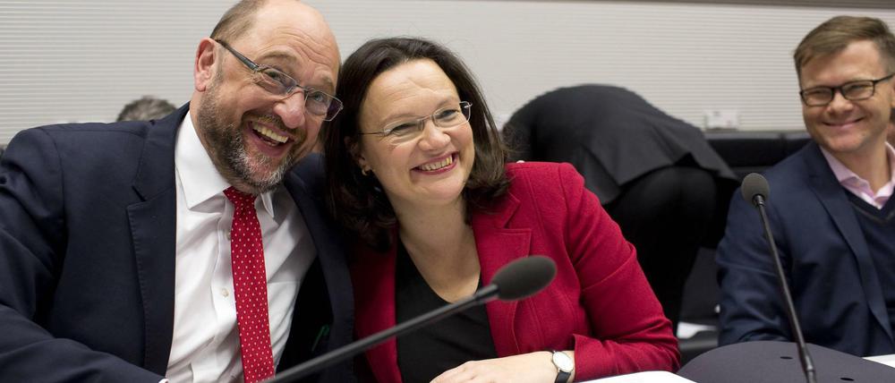 Zum Lachen zumute. Martin Schulz und Andrea Nahles bei einem Treffen mit der SPD-Fraktion im Oktober.