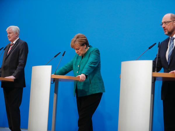 Einzige Ostdeutsche. CDU-Chefin Angela Merkel, hier nach der Koalitionseinigung mit Horst Seehofer (CSU) und Martin Schulz (SPD).